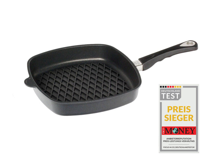AMT Gastroguss E285BBQ Eckpfanne mit Rautengrillboden, 28 x 28 cm,Schwarz 28 cm x 28 cm, 28 cm x 28