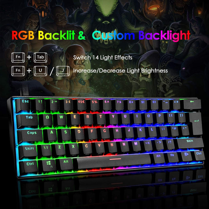 MK21 Gaming-Set: 60% Mechanische Tastatur + 6400 DPI Maus + Mauspad für PS4, Xbox, PC - Schwarz/Brow