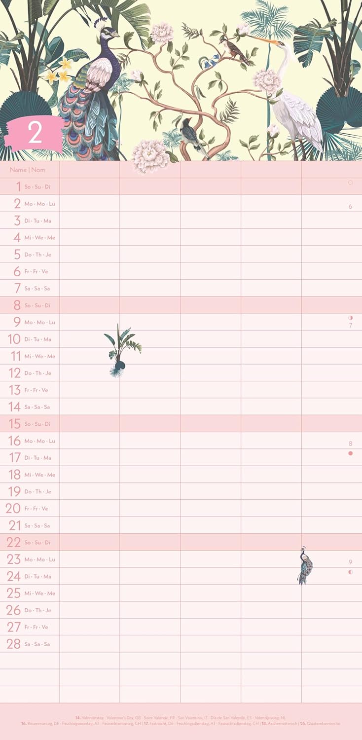 GreenLine - Jungle 2026 – Familienplaner 22x45 cm, nachhaltiger Wandkalender mit 5 Spalten, exotisch