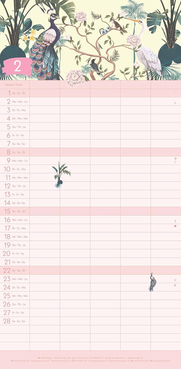 GreenLine - Jungle 2026 – Familienplaner 22x45 cm, nachhaltiger Wandkalender mit 5 Spalten, exotisch