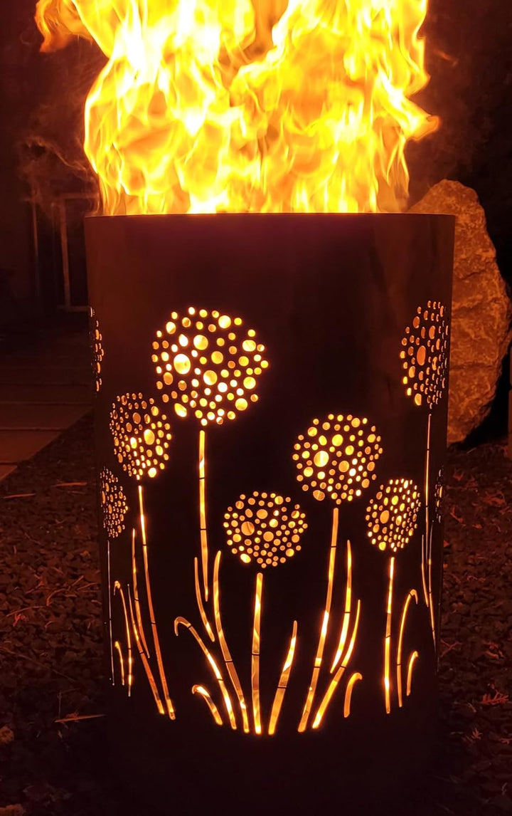 TiKo-Design Feuertonne Feuerkorb mit Motiv – Lagerfeuertonne mit Pusteblumen Motiv – Perfekt für gem