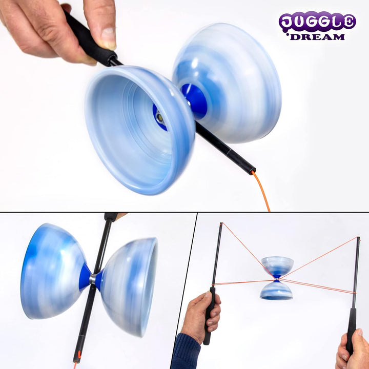 Juggle Dream Jester Diabolo Jonglierset – Fester Achse Profi-Diabolo mit Superglass-Handstäben, Onli