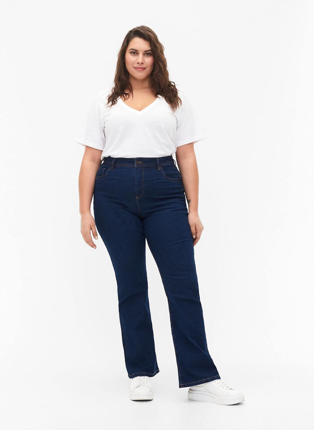 Zizzi Flash by Damen Grosse Grössen Jeans Schlag Hohe Taille Gr 42W / 32L Blue Denim, 42W / 32L Blue