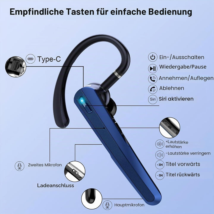 Atheewon V5.3 Bluetooth Headset, Headset Kabellos Freisprech mit ENC Dual Geräuschunterdrückung Mic,