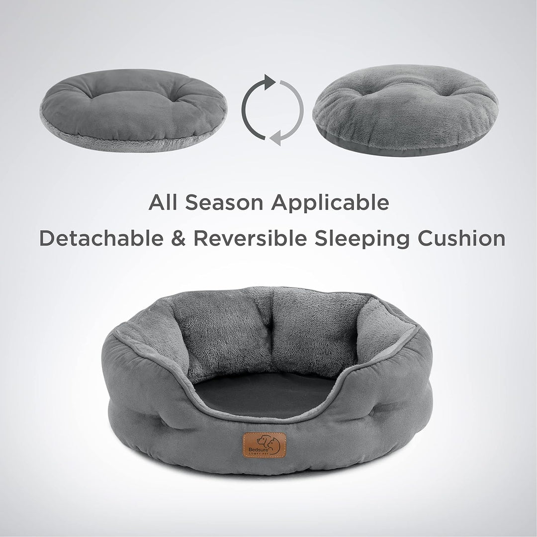 Bedsure Katzenbett waschbar Katzen Bettchen - 51x48x15cm Katzen Bett grau mit zweiseitig Innenkissen
