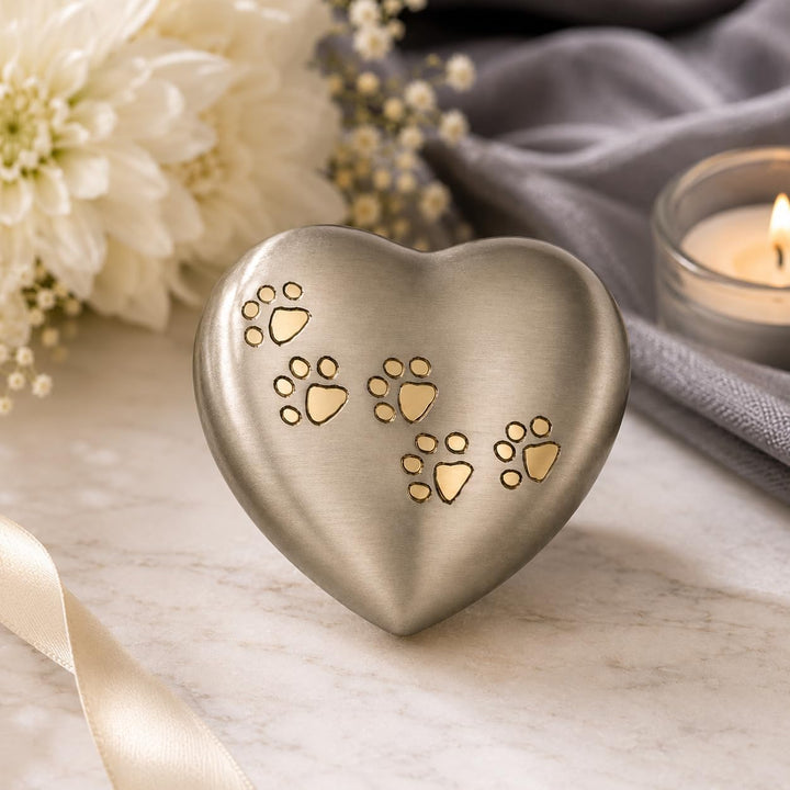Urn for Ashes Paw Heart Funeral Cremation Memorial Keepsake Pet Dog Cat |Without Stand (Pewter 5") R