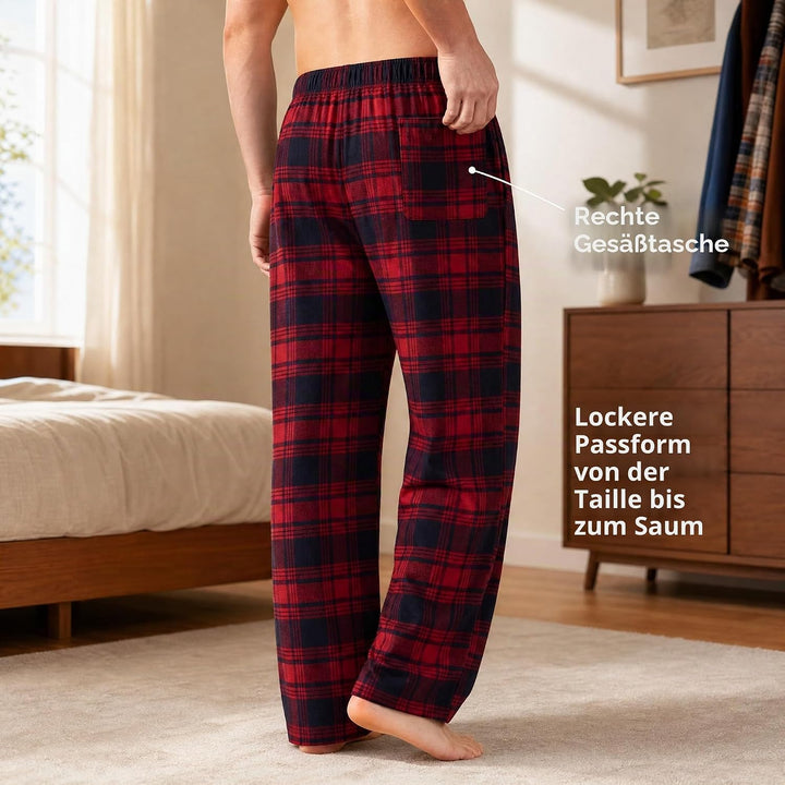 JTPW Herren 100% Baumwolle Flanell Bequeme Pyjama/Lounge Bottoms mit Taschen S Navy Red Plaid, S Nav