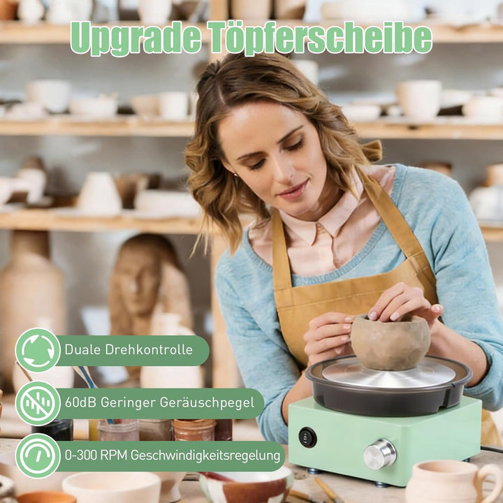 Mini Töpferscheiben Set, Töpferei DIY Maschine mit 15cm Drehscheibe, 2 Wege Rotation, Rutschfeste Ba