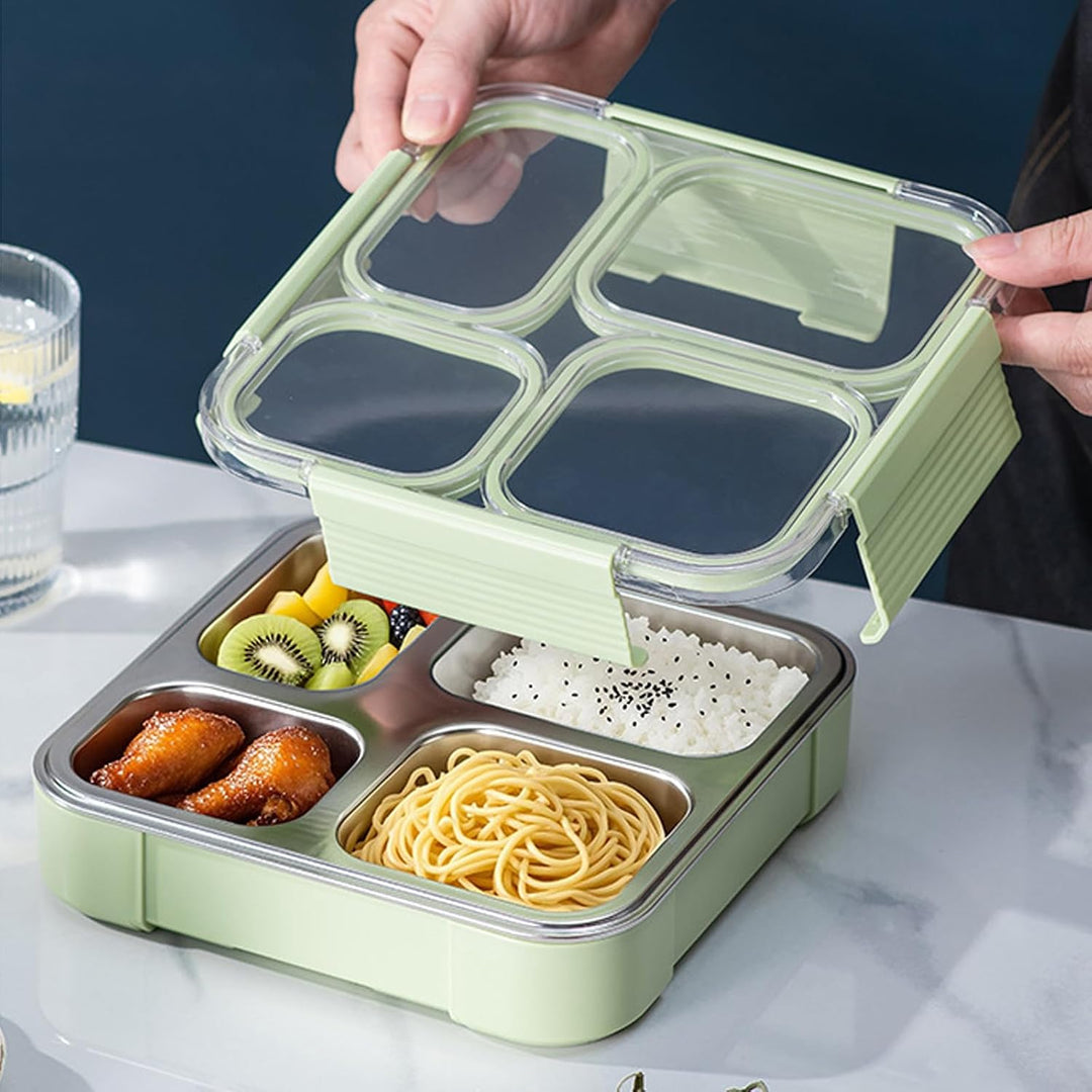 Snackbox mit Fächern Edelstahl,1080ML Snackdose mit 4 Fächern, Meal Prep Behälter Kinder, Wiederverw