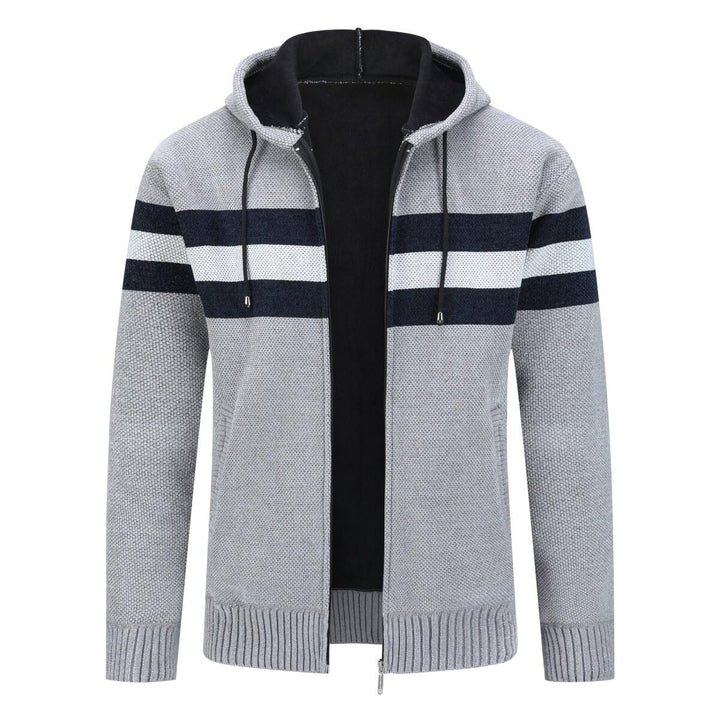 YOUTHUP Herren Strickjacke mit Kapuze Fleece Gefüttert Winter Cardigan Strick Fleecejacke Reissversc