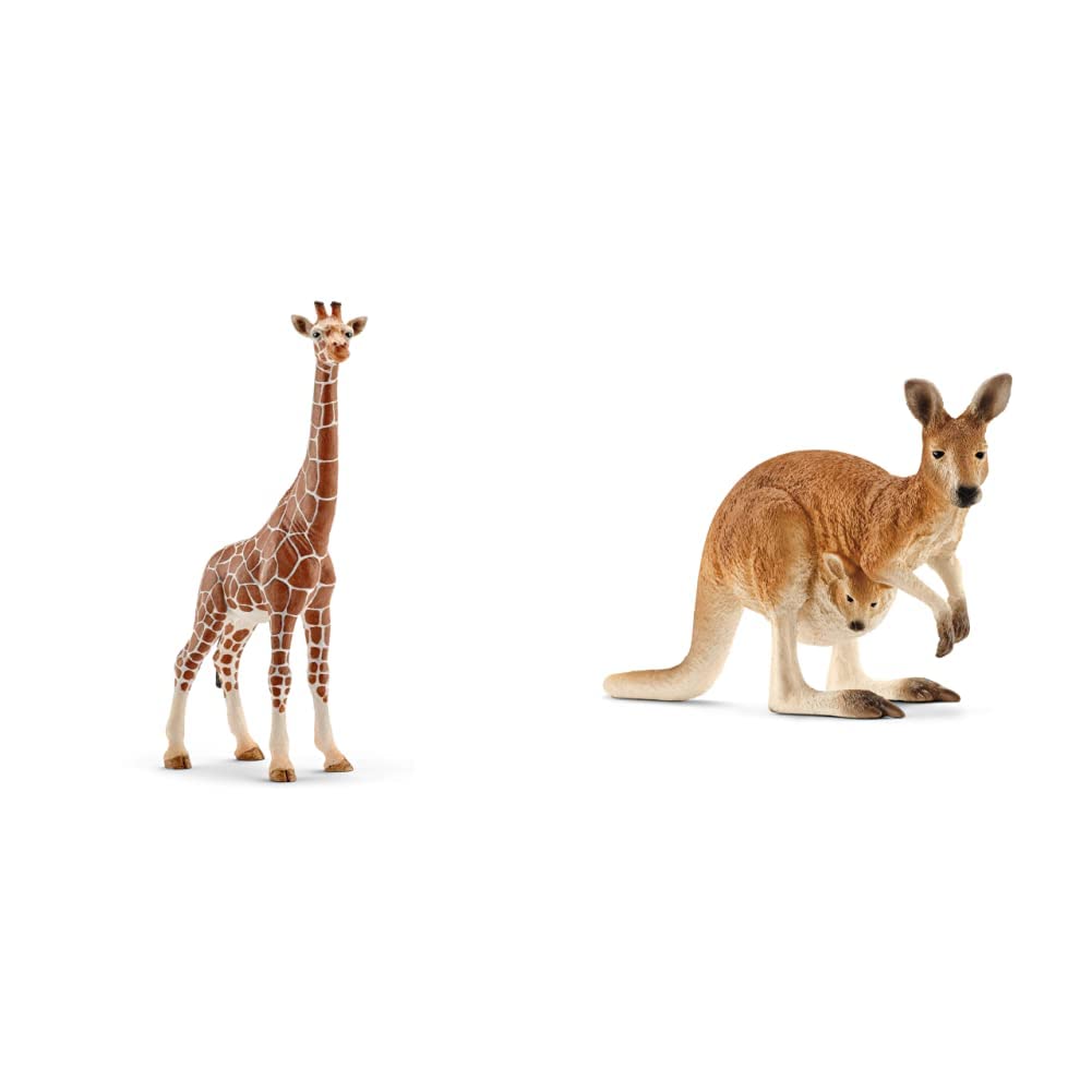 SCHLEICH Giraffenkuh & Känguru - Realistische Tierfiguren, Pädagogisch wertvoll, Glänzend, Mehrfarbi