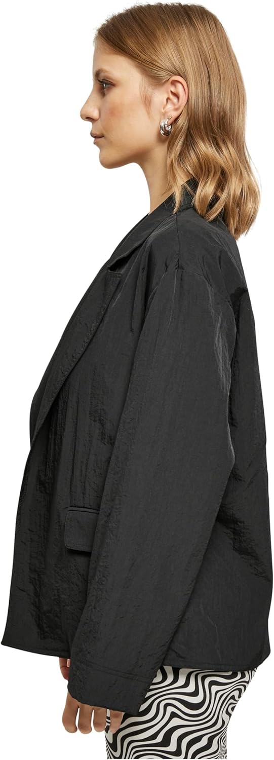 Urban Classics Damen Ladies Oversized Crinkle Nylon Blazer S Schwarz, S Schwarz