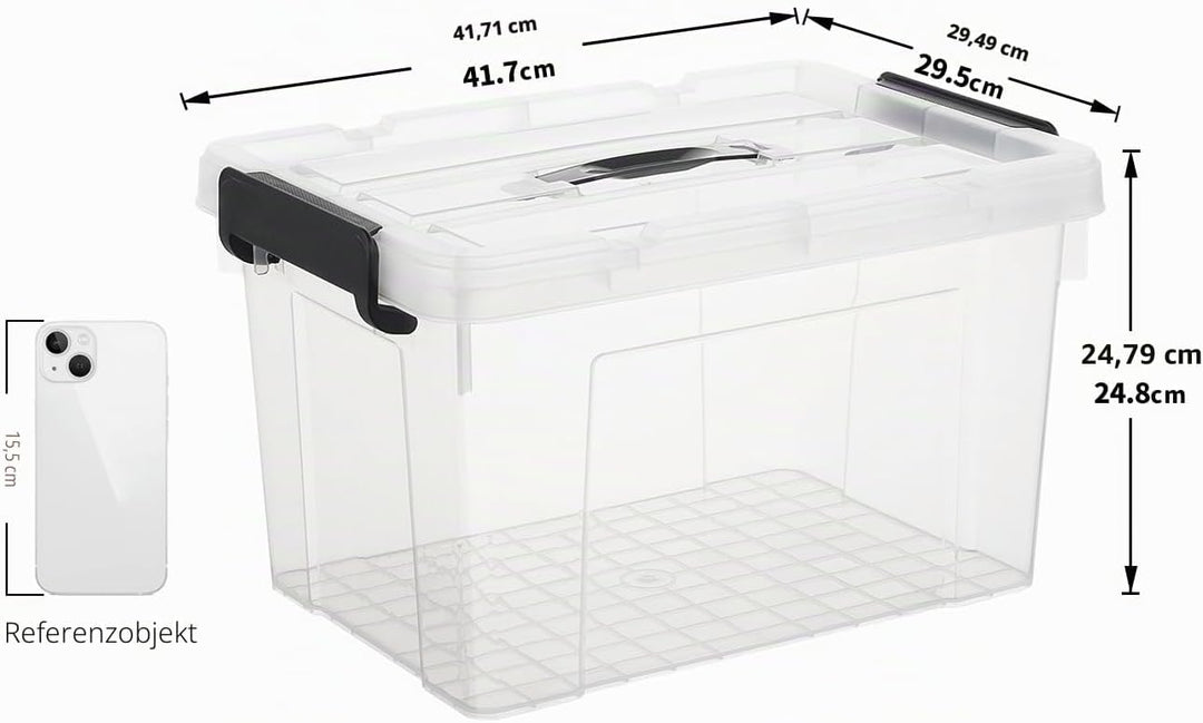 Cetomo,20L,4er-Pack, Aufbewahrungsbox mit deckel,Aufbewahrungsboxen, mit Clips, stapelbar, Wohnzimme
