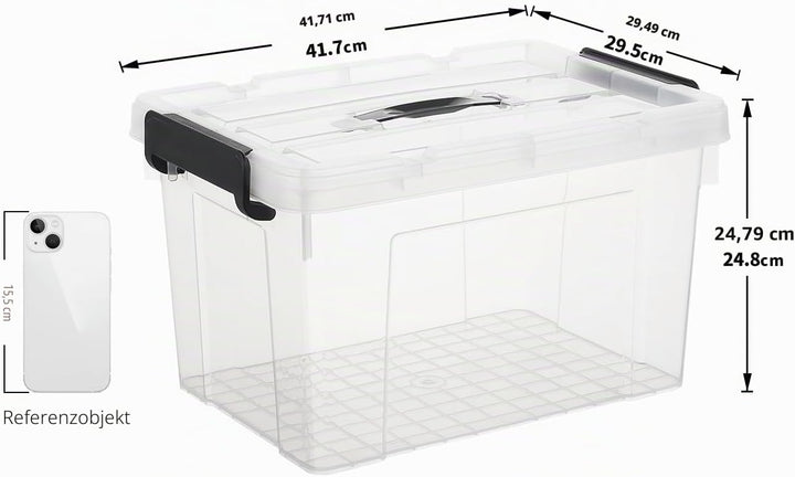 Cetomo,20L,4er-Pack, Aufbewahrungsbox mit deckel,Aufbewahrungsboxen, mit Clips, stapelbar, Wohnzimme