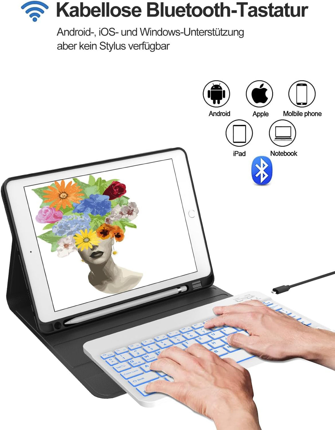 IVEOPPE iPad 10.2 Hülle mit Tastatur,iPad 9. Generation Hülle mit Tastatur, iPad Pro 10.5 Zoll Tasta