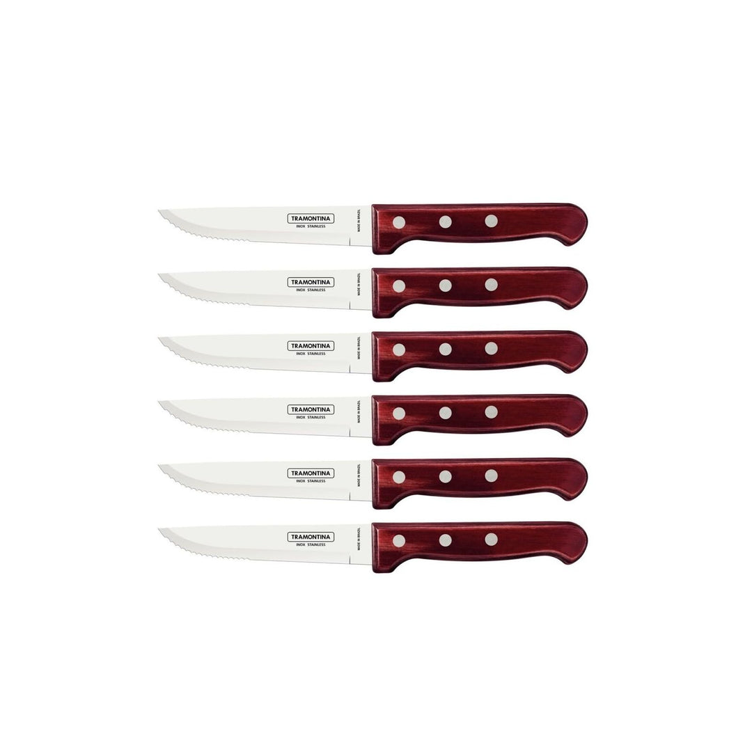 Tramontina Steakmesser Gaucho, Set 6-teilig, Edelstahl, Holzgriff rot, FSC, Mehrfarbig