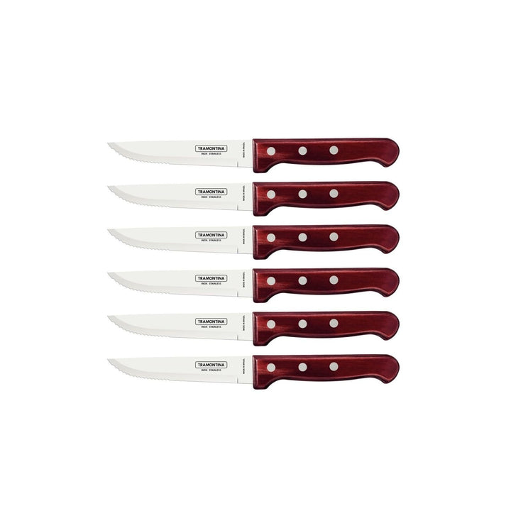 Tramontina Steakmesser Gaucho, Set 6-teilig, Edelstahl, Holzgriff rot, FSC, Mehrfarbig