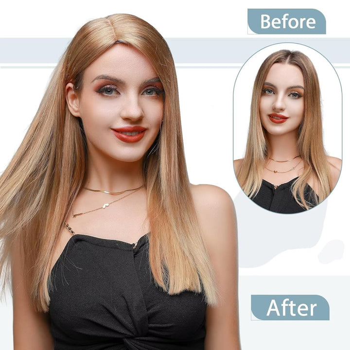 TESS Hair Topper Echthaar Blond, 10x12cm Basis Toupet Damen #613 Lichtblond Haartopper Echthaar 40g