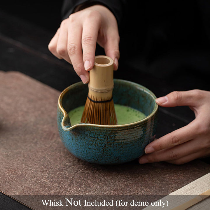 Matcha Set Blau 2-teilig, Matcha Tee Set Blau mit Chawan Matcha-Schale (510 ml) & Keramik-Besenhalte