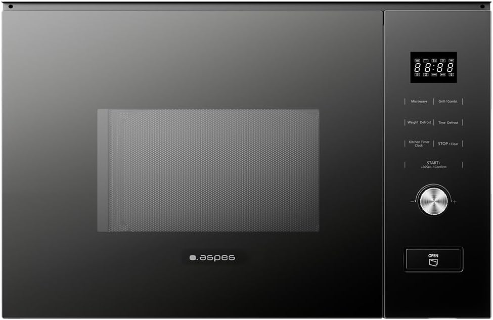 Aspes AMWI2800DGN Mikrowelle, 20 Liter, integrierbar, mit Glasgrill, Schwarz, 800 W, Grill 1000 W, 8