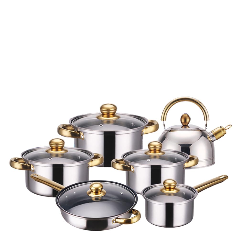 URFEDA Topf und Pfannenset, Edelstahl Kochtopfset 6-teilig Topfset mit Deckel und Griff, Kochgeschir