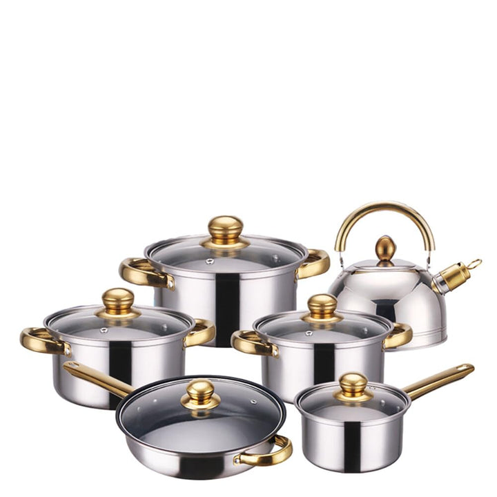 URFEDA Topf und Pfannenset, Edelstahl Kochtopfset 6-teilig Topfset mit Deckel und Griff, Kochgeschir