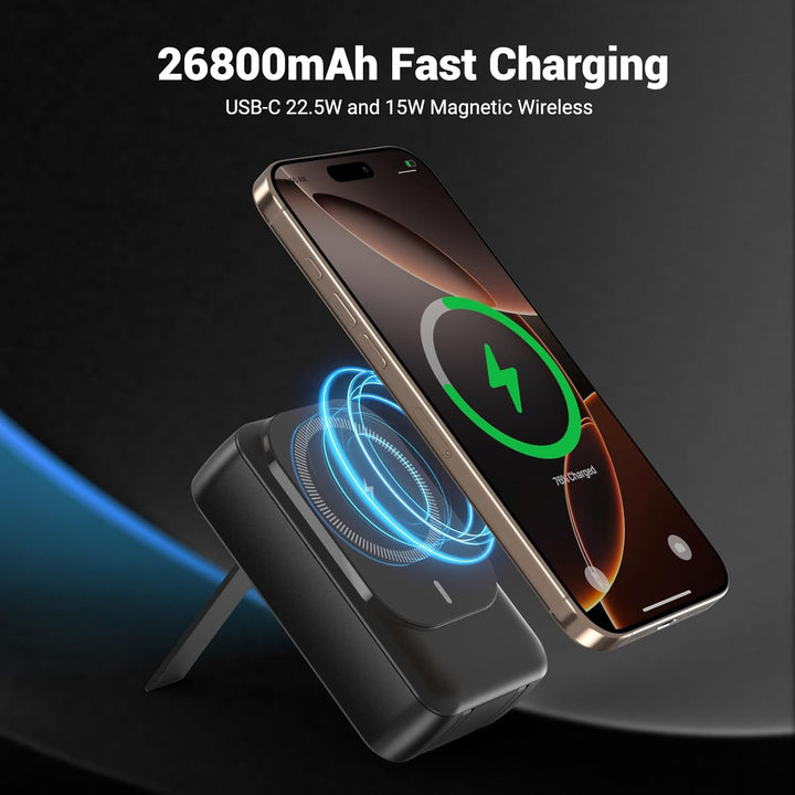 Magnetische Wireless Powerbank 26800mAh, Power Bank für Magsafe mit Eingebauten Kabeln, 5 Ausgänge P