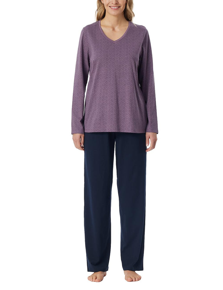 Schiesser Damen Schlafanzug lang Baumwolle - Nightwear 36 Malve_181986, 36 Malve_181986