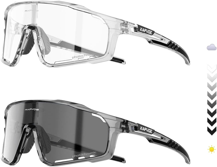 KAPVOE Photochromatische Fahrradbrille MTB Brille Selbsttönend Klar Radbrille Rennrad Sportbrille So