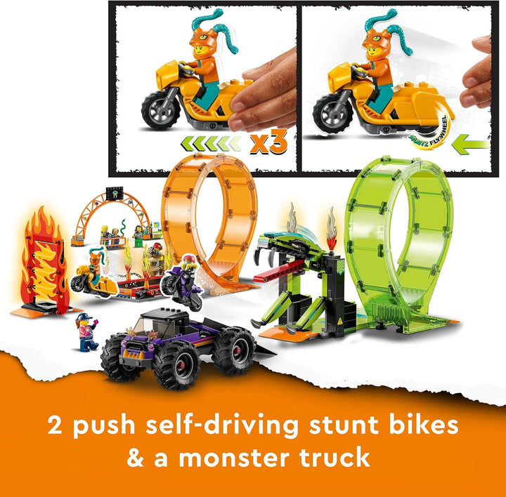 LEGO 60339 City Stuntz Stuntshow-Doppellooping Set, inkl. Rampe, Monstertruck, 2X Motorrad und 7 Min
