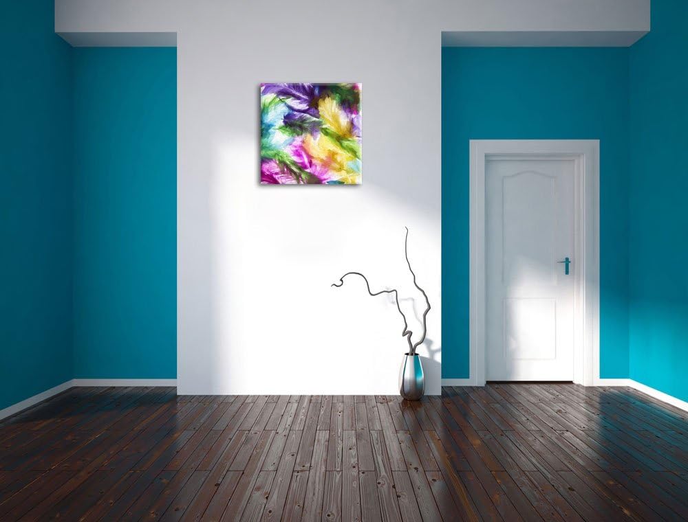 Pixxprint Anordnung von Federn als Leinwandbild/Grösse: 70x70 cm/Wandbild/Kunstdruck/fertig bespannt