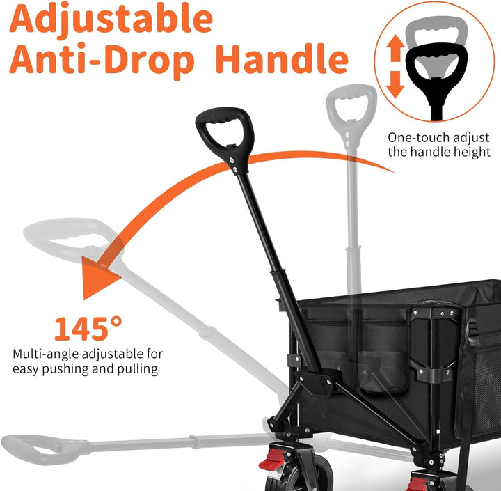 BELEEV Bollerwagen Faltbar mit Bremsen, Handwagen Faltbarer Gross XXL All Terrain Räder, Seitentasch