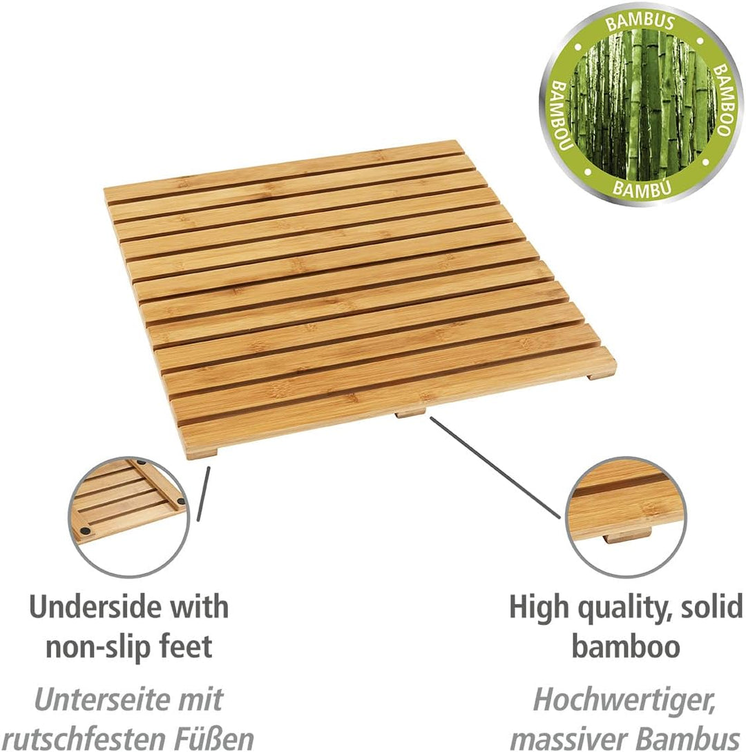 WENKO Baderost Bambus 50 x 50 cm, rutschfeste Badewannenmatte Antirutschmatte Mod. Indoor u. Outdoor