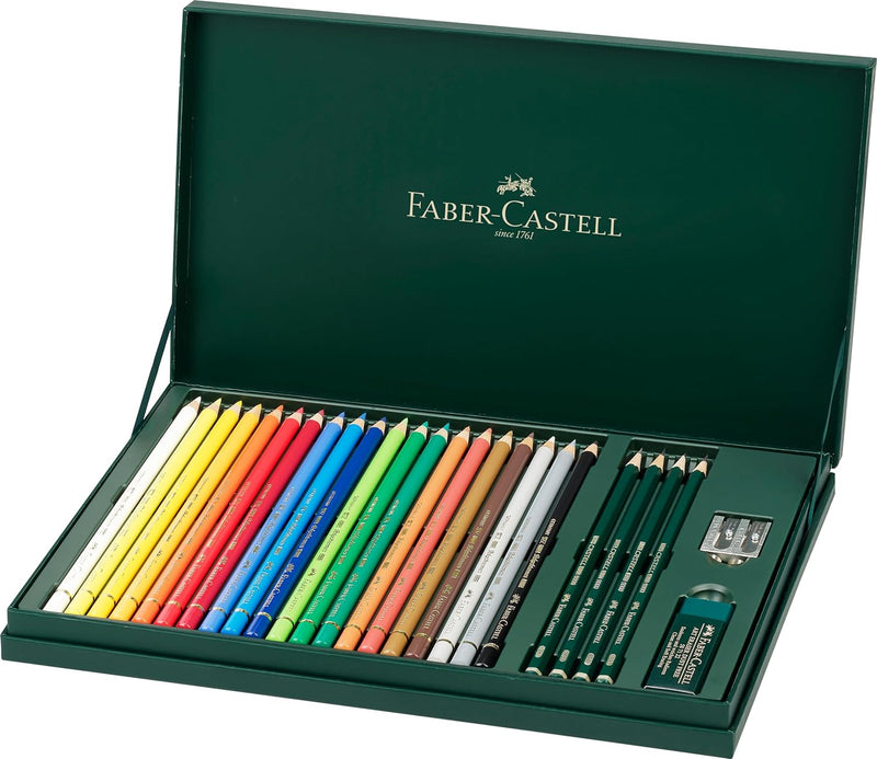 Faber-Castell 210051 - Geschenkset Mixed Media Polychromos, 20 Stifte mit Zubehör, bunt Geschenkset