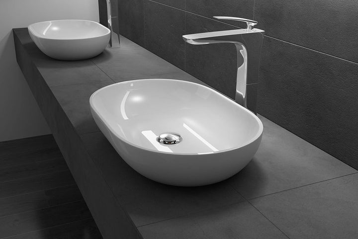 doporro Design Waschbecken Bad 54x34x10,5cm | Waschtisch aus hochwertigem Guss-Marmor in Weiss Hochg
