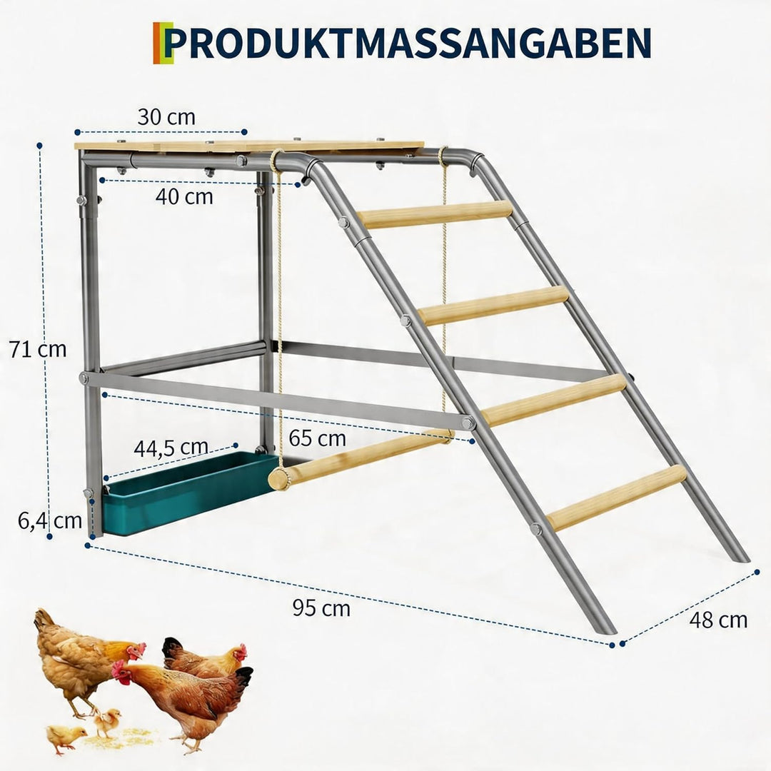 Hühnerschaukel Draussen 100×48×70cm,Holz and Metall Hühnerschaukel,Kletterturm für Hühner,Hühnerleit