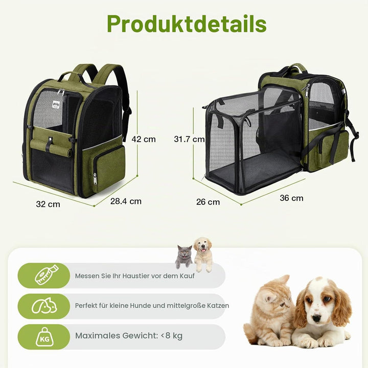 Erweiterbar Katzenrucksack Hunderucksack für Katzen Hunde bis 8kg, Gross Katzen Rucksack Faltbare Ha