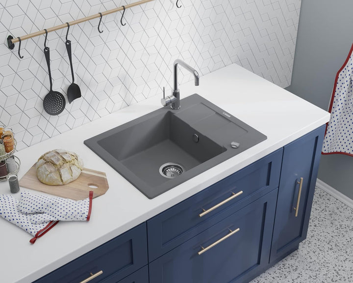 GRANMASTER Quadrato Spülbecken Küche - mit 1 Becken - Granitspüle mit Siphon Waschbecken Küche - Ein