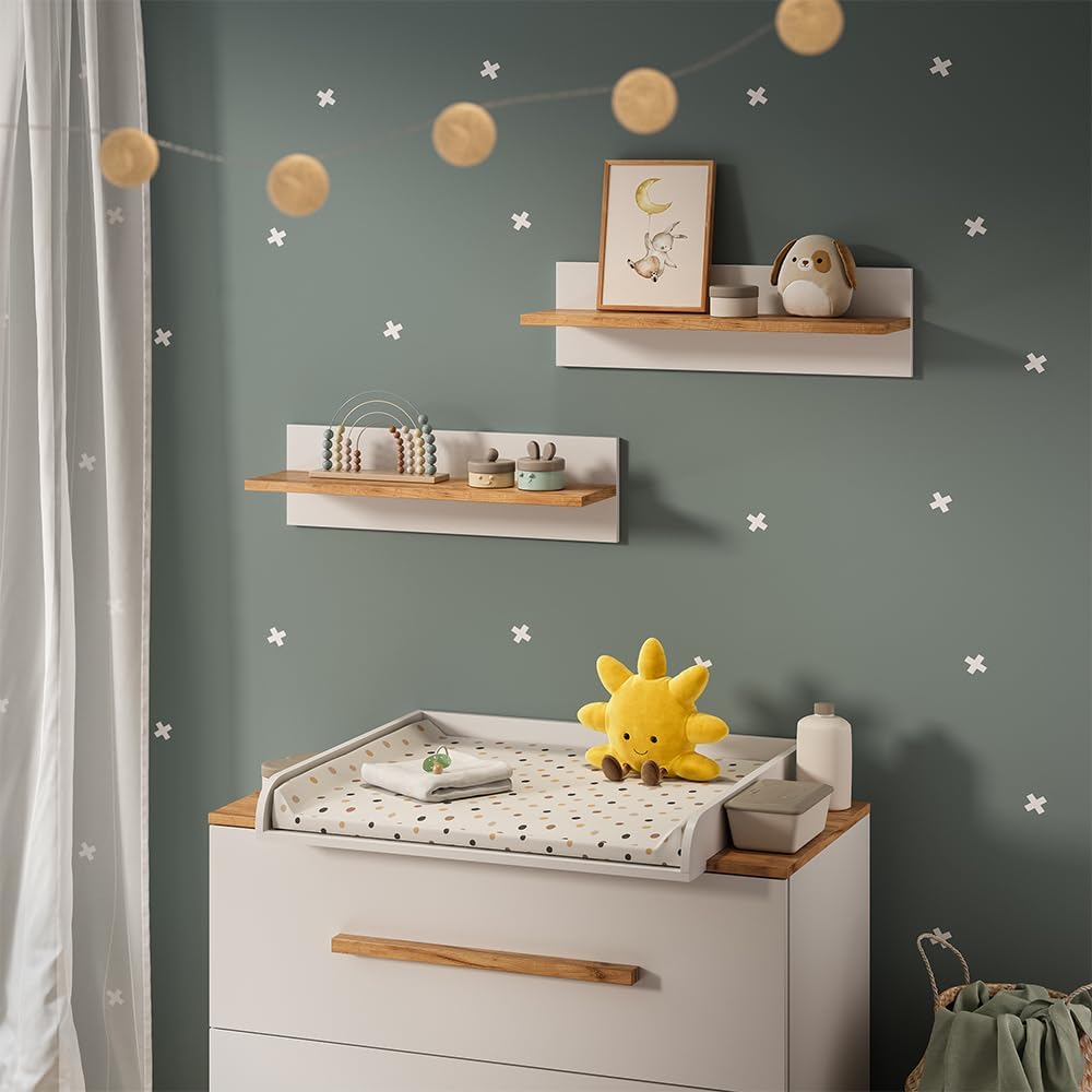 VitaliSpa Wandregal Kinderzimmer Malia, Weiss/Artisan, 70 x 20 cm, zur Wandbefestigung für Aufbewahr