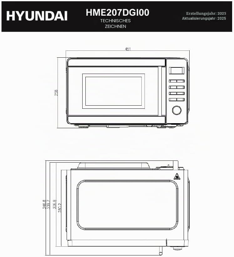 Hyundai Mikrowelle mit Grill, Edelstahl, 20 l, 700 W, Grill 800 W, 8 Programme, Auftaufunktion, Inne