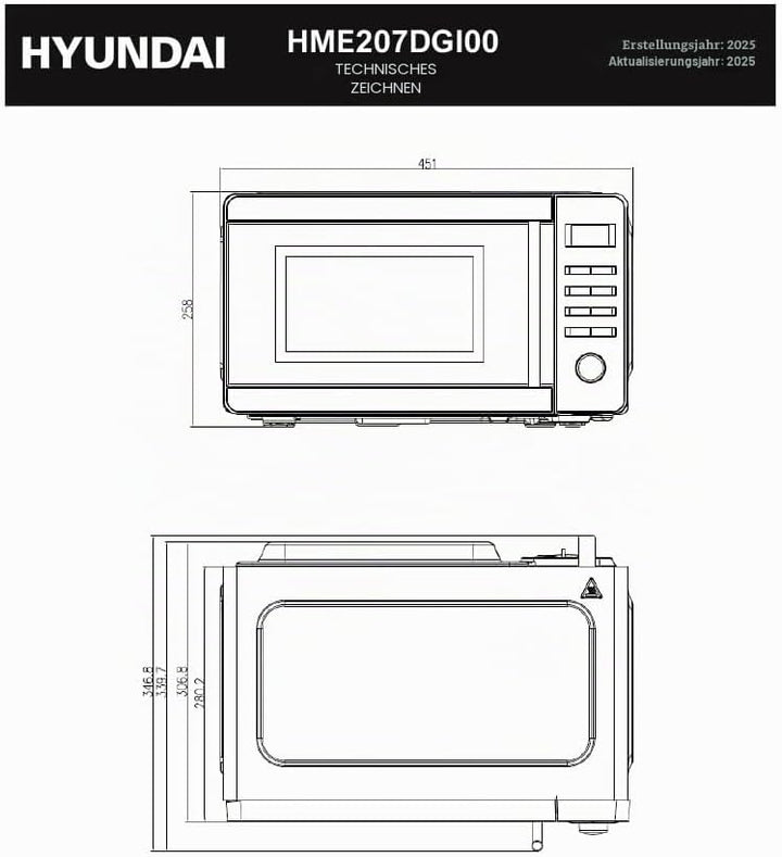 Hyundai Mikrowelle mit Grill, Edelstahl, 20 l, 700 W, Grill 800 W, 8 Programme, Auftaufunktion, Inne