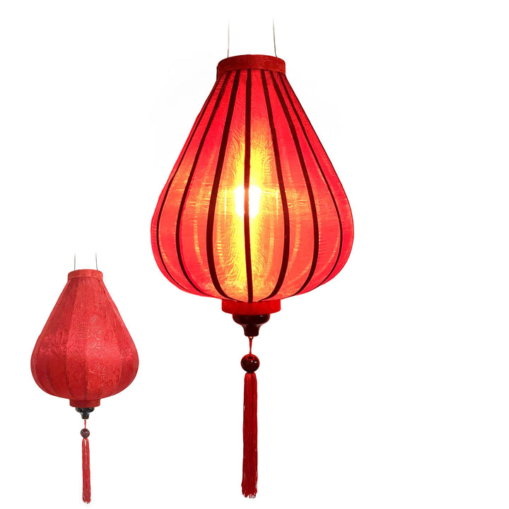 Lampion Asiatische Seide Rot G - Durchmesser Ø 33 cm - Hoi An Laterne aus Stoff, Bambus und Holz - V