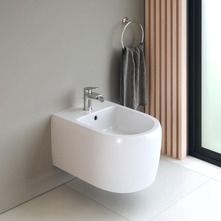 Duravit Wave Einhebel-Bidetarmatur (Auslauf Höhe 85 mm), Bidetmischer mit Zugstangen-Ablaufgarnitur,