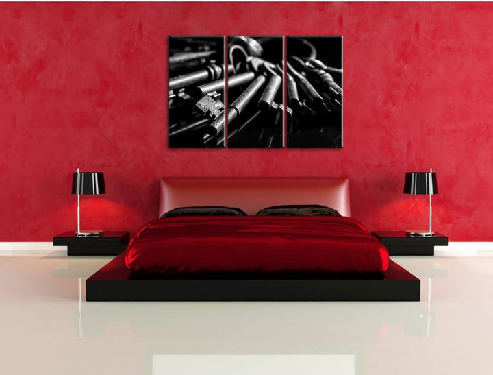Pixxprint Alter Schlüsselbund als Leinwandbild 3 teilig/Grösse: 3 Teilig (120x80) / Wandbild/Kunstdr