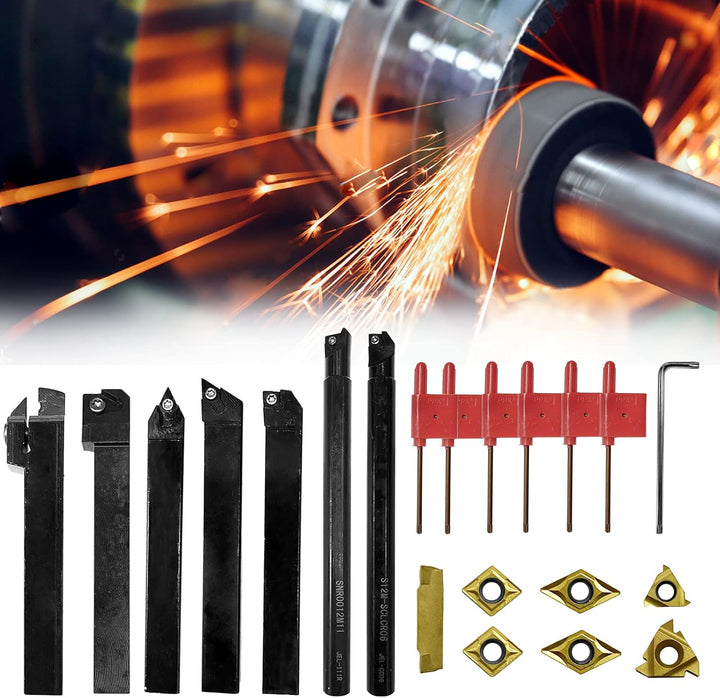 21 Stück Drehmeissel mit Wendeplatten Bohrstange Drehmeisselhalter Set, 7 x Drehmaschinen-Halterung,