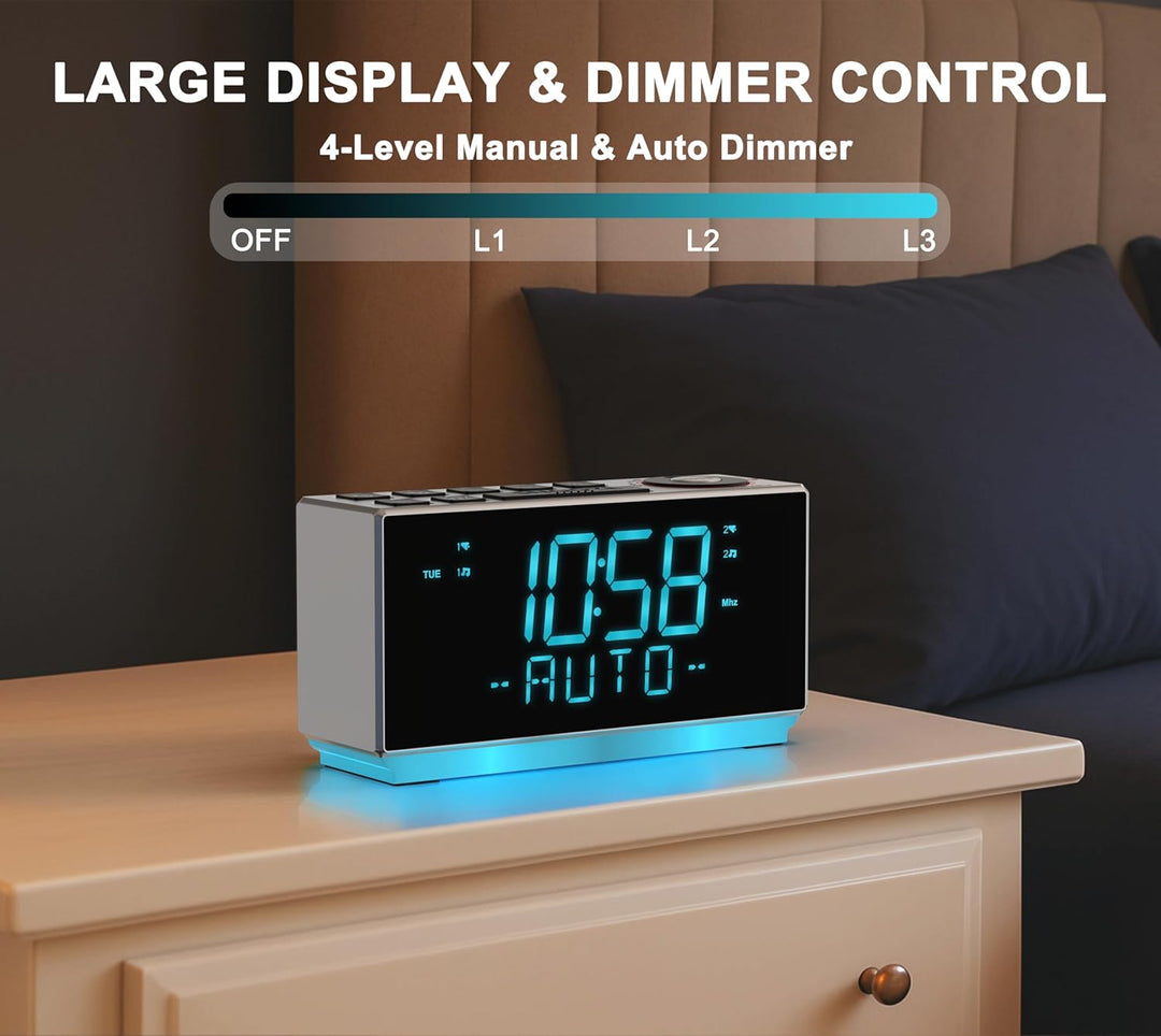 DAB+ & FM-Radiowecker mit Bluetooth, 40 Voreinstellungen, Kopfhörer, Dual-Weck mit Schlummer und Sch