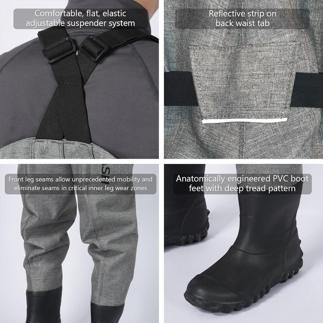 Bassdash 3D Anglerhose Wathose Wader Ultra High Strength Black Plaid Nylon PVC Angeln Jagd Wathosen