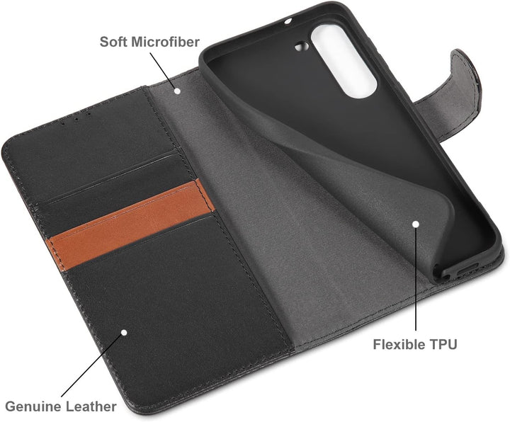 LENSUN Echtleder Hülle für Samsung Galaxy S23 Plus, Handyhülle [Echtes Leder] [Magnetverschluss] [RF