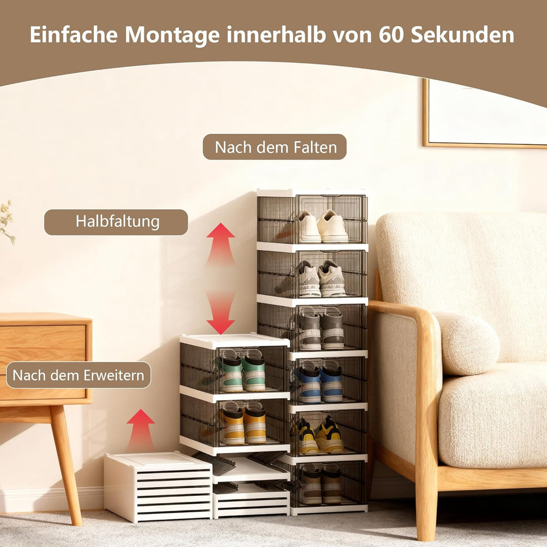 Schuhboxen Stapelbar Installationsfrei - Schuhbox aus Kunststoff mit transparenter Türen Schuhaufbew