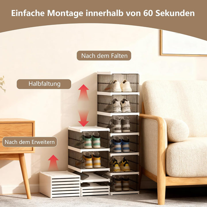 Schuhboxen Stapelbar Installationsfrei - Schuhbox aus Kunststoff mit transparenter Türen Schuhaufbew